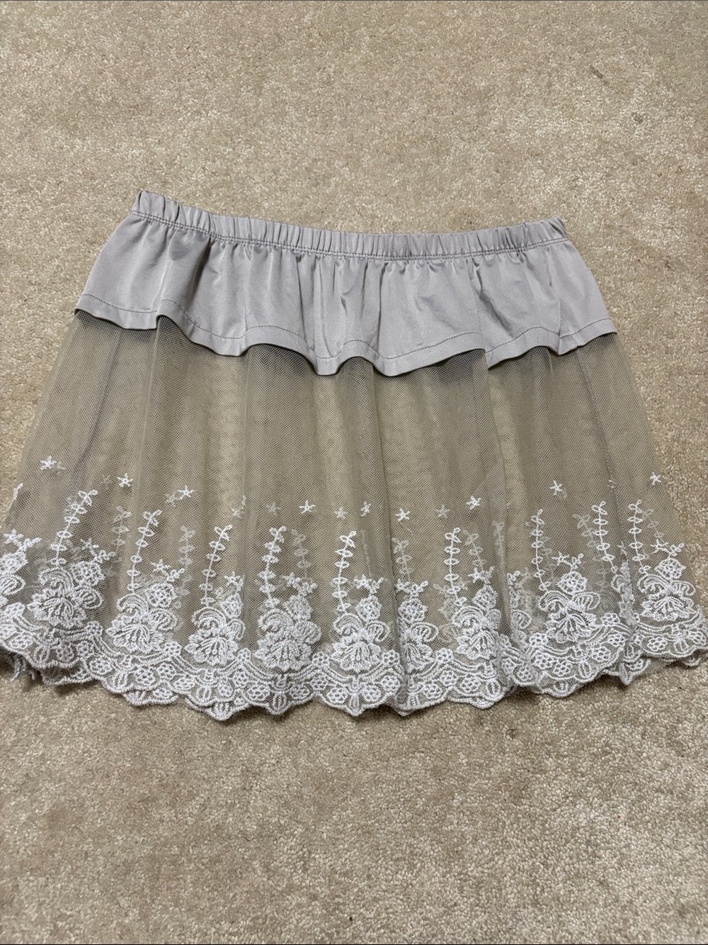 Demdaco Light Gray Tulle Mini Skirt with White Lace Hem